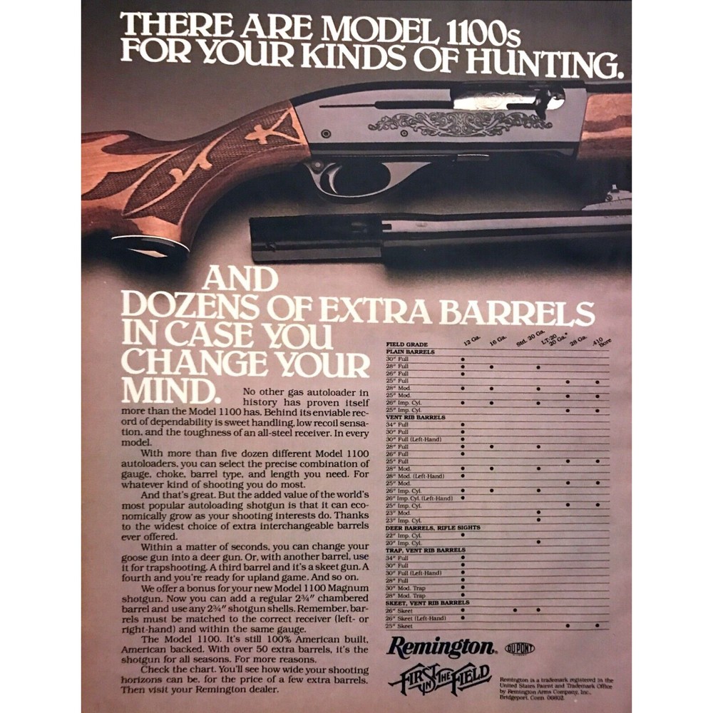1980 Remington Model 1100 Automatic Shotgun photo Extra Barrels vintage print ad